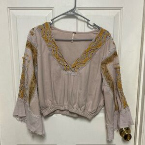 Free People Cross Country Cropped Top Womens Size small Sienna Knit Boho Blouse
